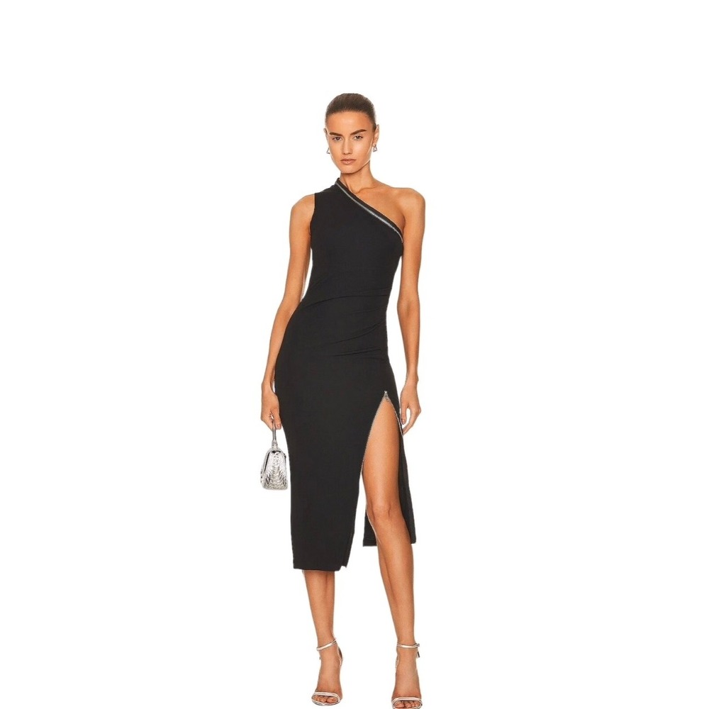 Helmut Lang Black Asymetrical Zip dress One Shoulder Black Size XS